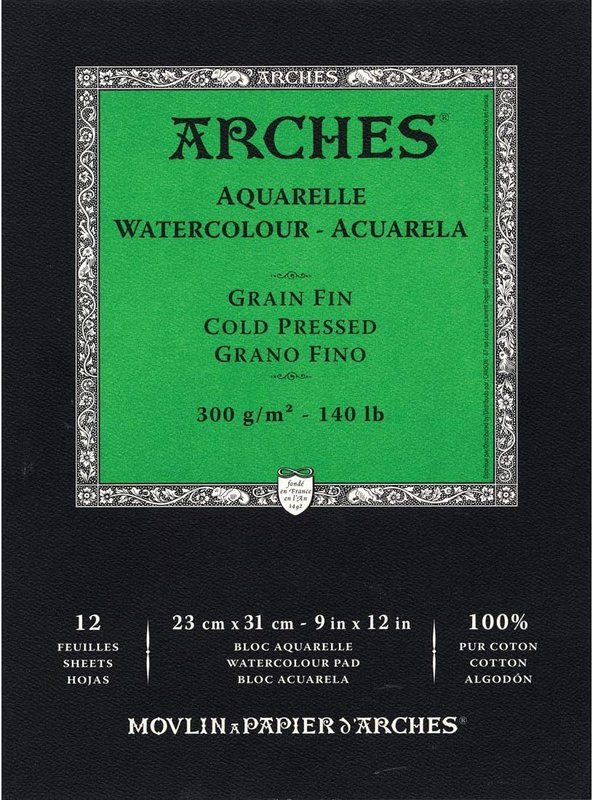 Arches Watercolor Paper Pad (140lb, Cold Press, 9" x 12", 12 Sheets)