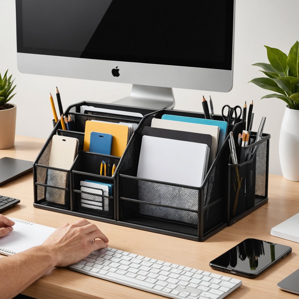AmazonBasics Mesh Desk Organizer — 5-compartment, black