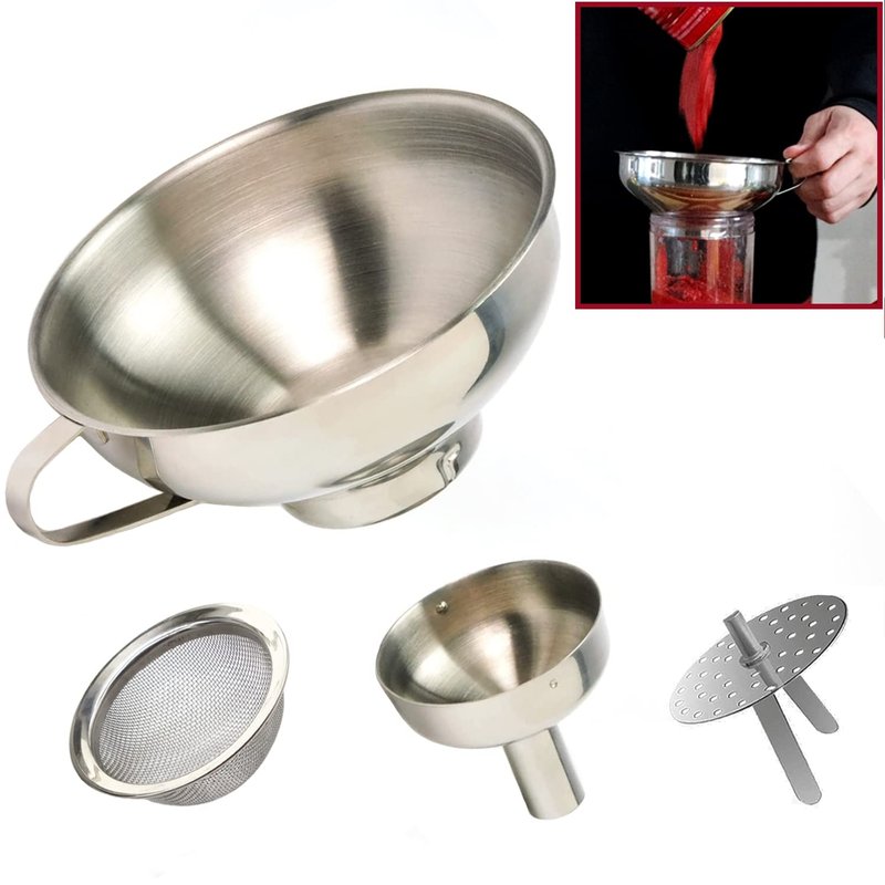 KEISSCO Stainless Steel 4-Piece Funnel and Strainer Set (Wide and Narrow)